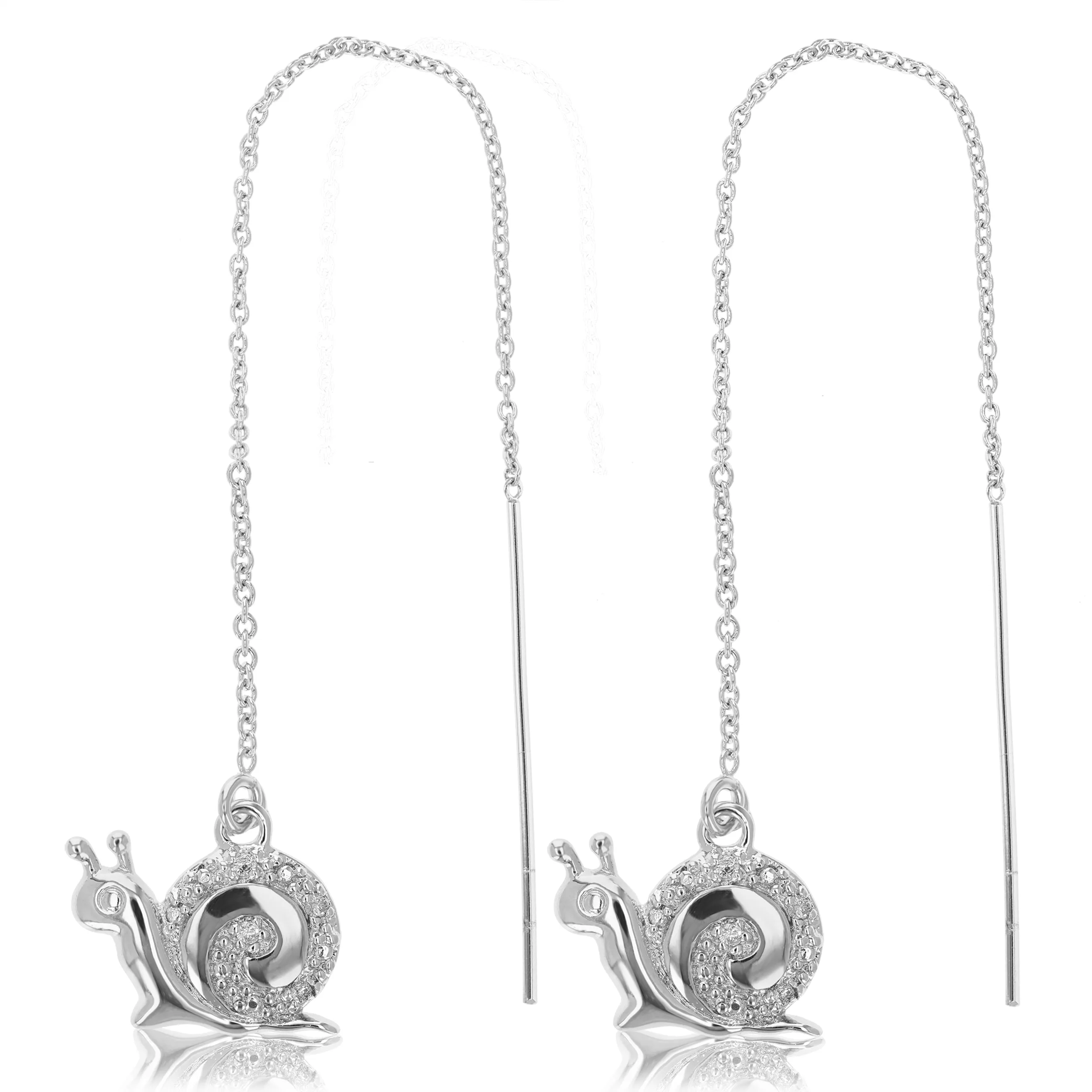 0.07 cttw Diamond Dangle Threader Earrings Brass With Rhodium Plating Snail