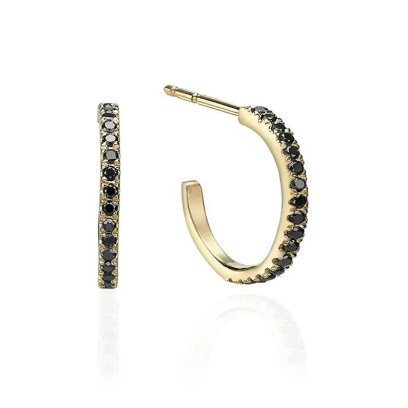 0.40 Ct Channel Set Black Diamond Huggie Earrings In Yellow Gold