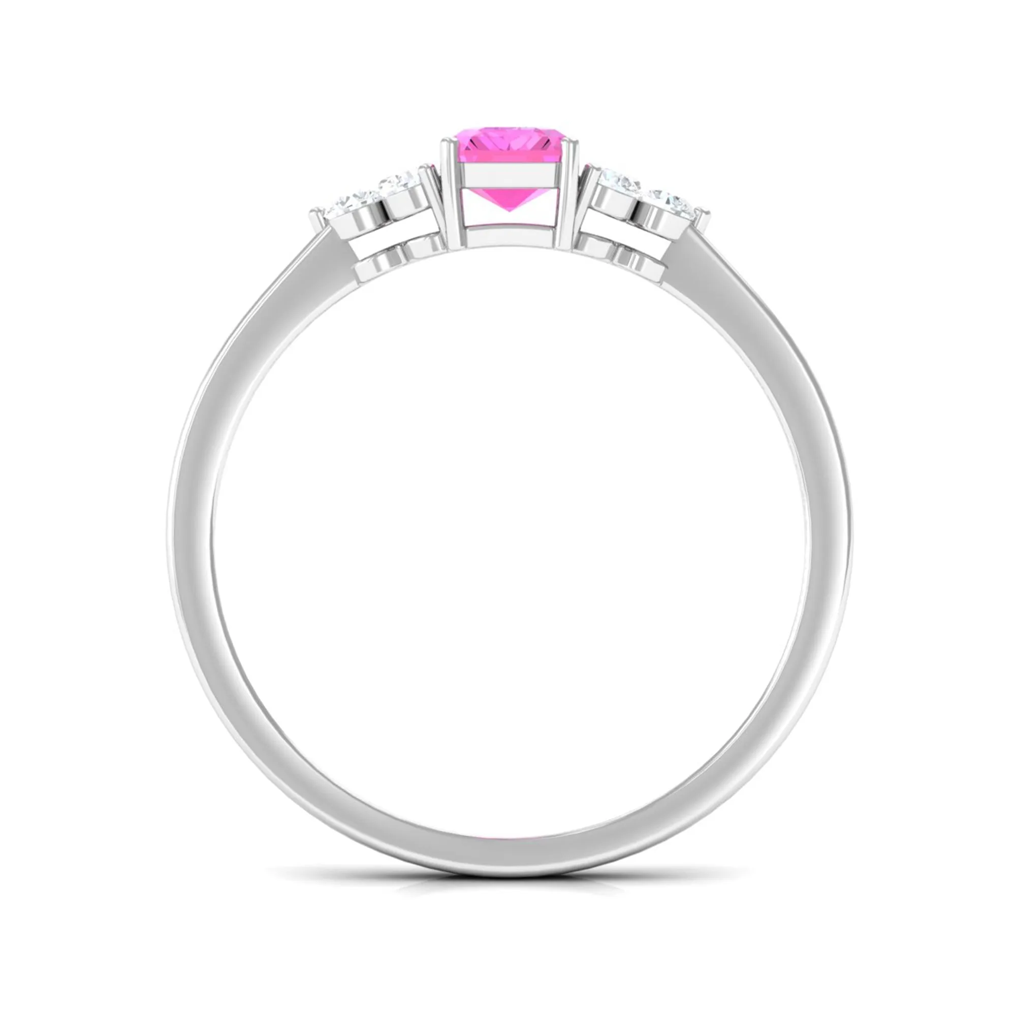 1 CT Emerald Cut Pink Sapphire Solitaire Engagement Ring with Diamond Trio