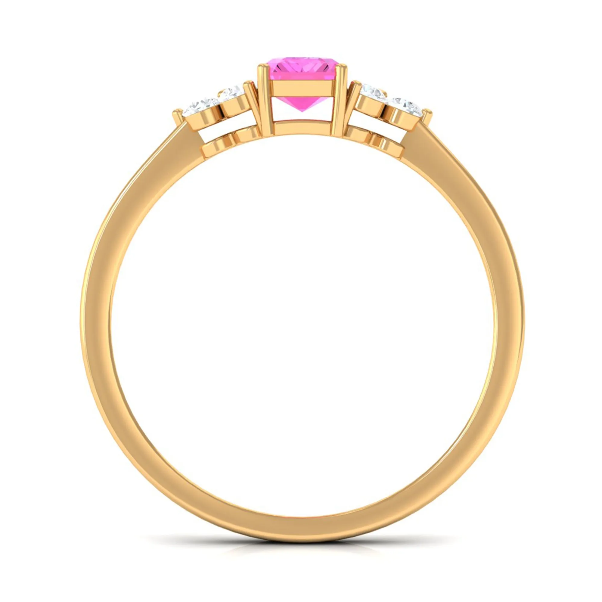 1 CT Emerald Cut Pink Sapphire Solitaire Engagement Ring with Diamond Trio