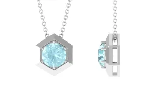 1 CT Hexagon Pendant for Women with Solitaire Sky Blue Topaz