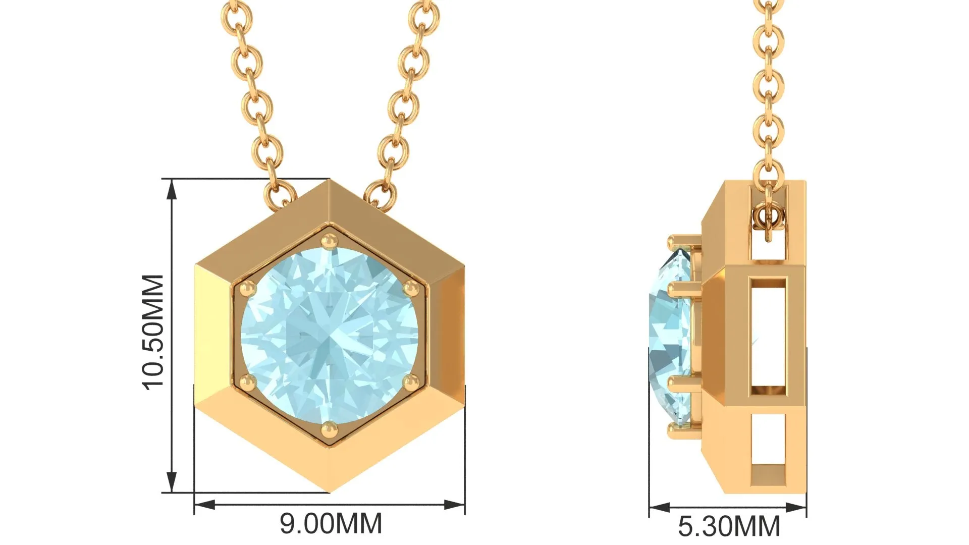 1 CT Hexagon Pendant for Women with Solitaire Sky Blue Topaz