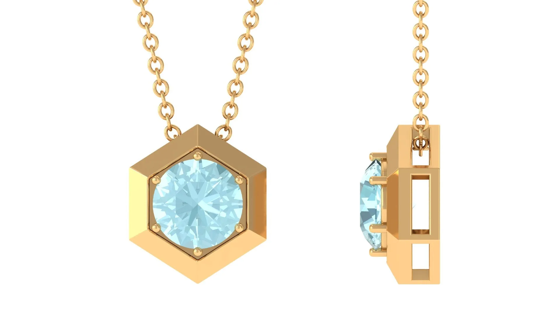 1 CT Hexagon Pendant for Women with Solitaire Sky Blue Topaz