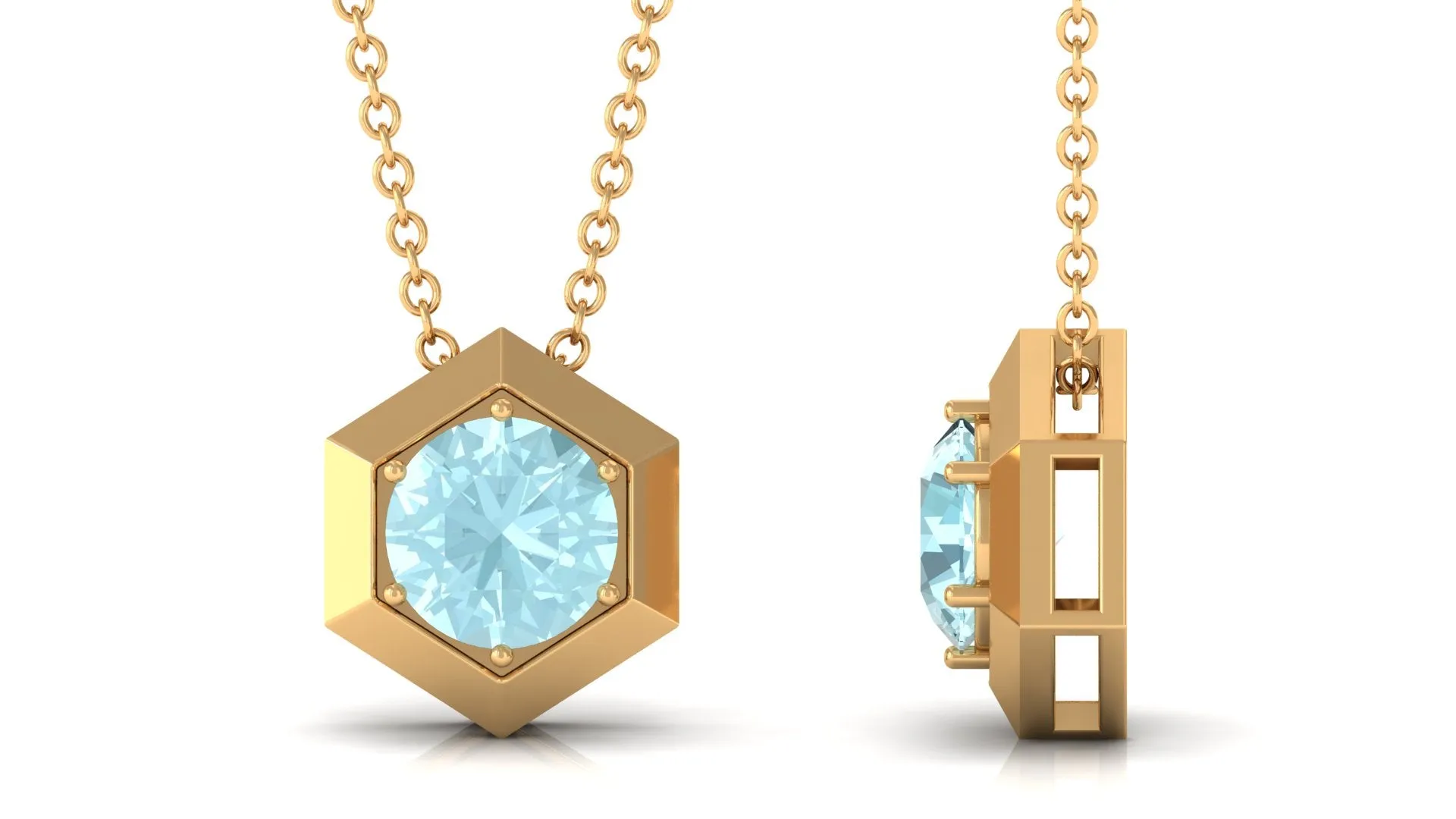 1 CT Hexagon Pendant for Women with Solitaire Sky Blue Topaz