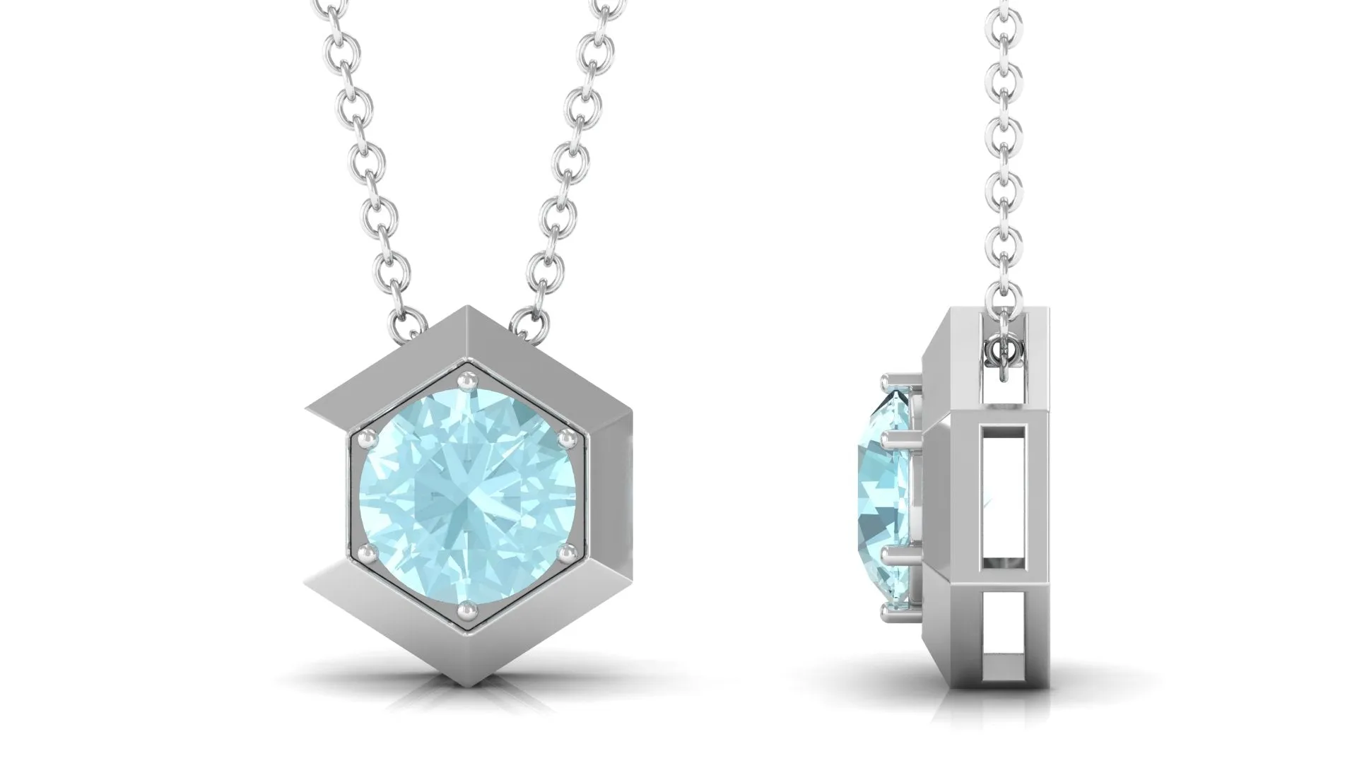 1 CT Hexagon Pendant for Women with Solitaire Sky Blue Topaz