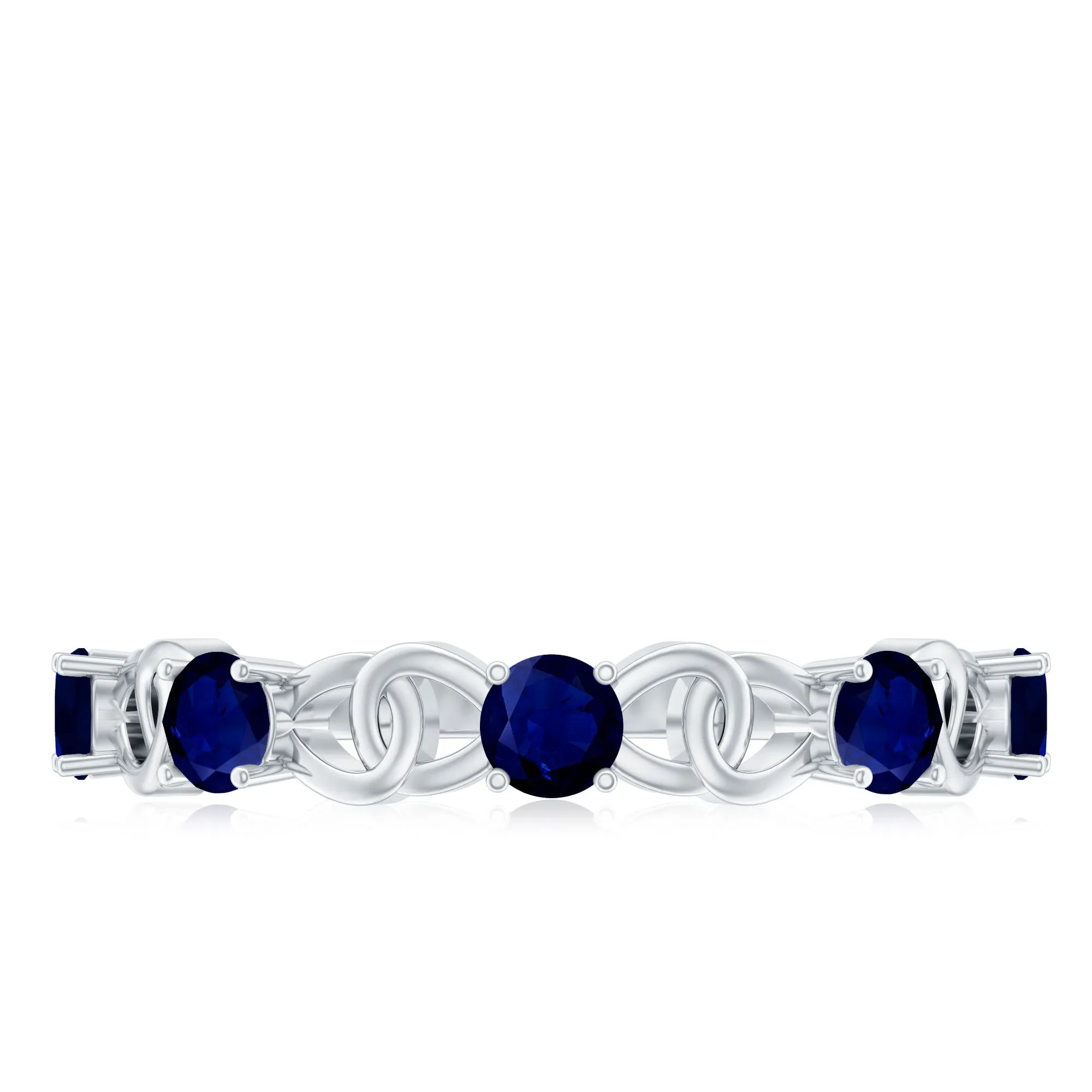 1 CT Round Blue Sapphire Gold Interlock Half Eternity Ring