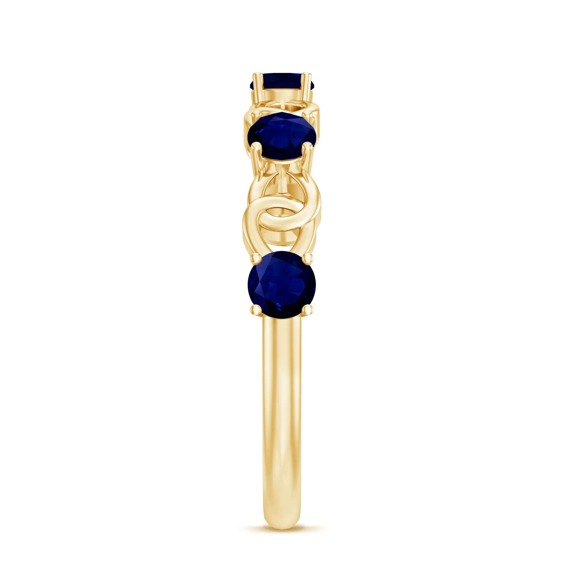 1 CT Round Blue Sapphire Gold Interlock Half Eternity Ring