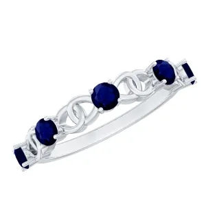 1 CT Round Blue Sapphire Gold Interlock Half Eternity Ring