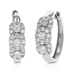 1 cttw 46 Stones SI2-I1 Clarity Lab Grown Diamond Hoop Earrings .925 Sterling Silver Round Cut Prong Set