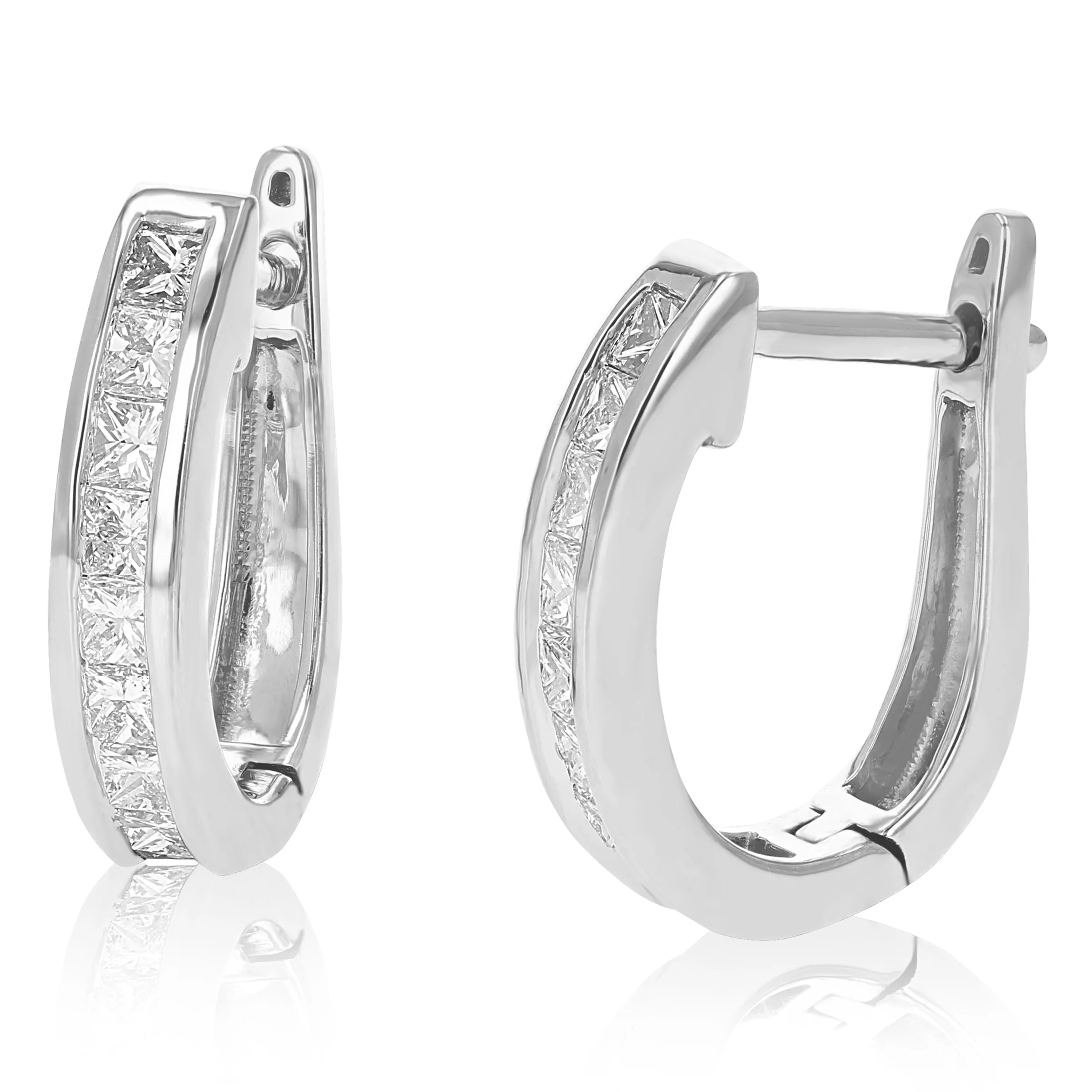 1 cttw Princess Cut Diamond Hoop Earrings 14K White Gold Channel Set 1/2 Inch