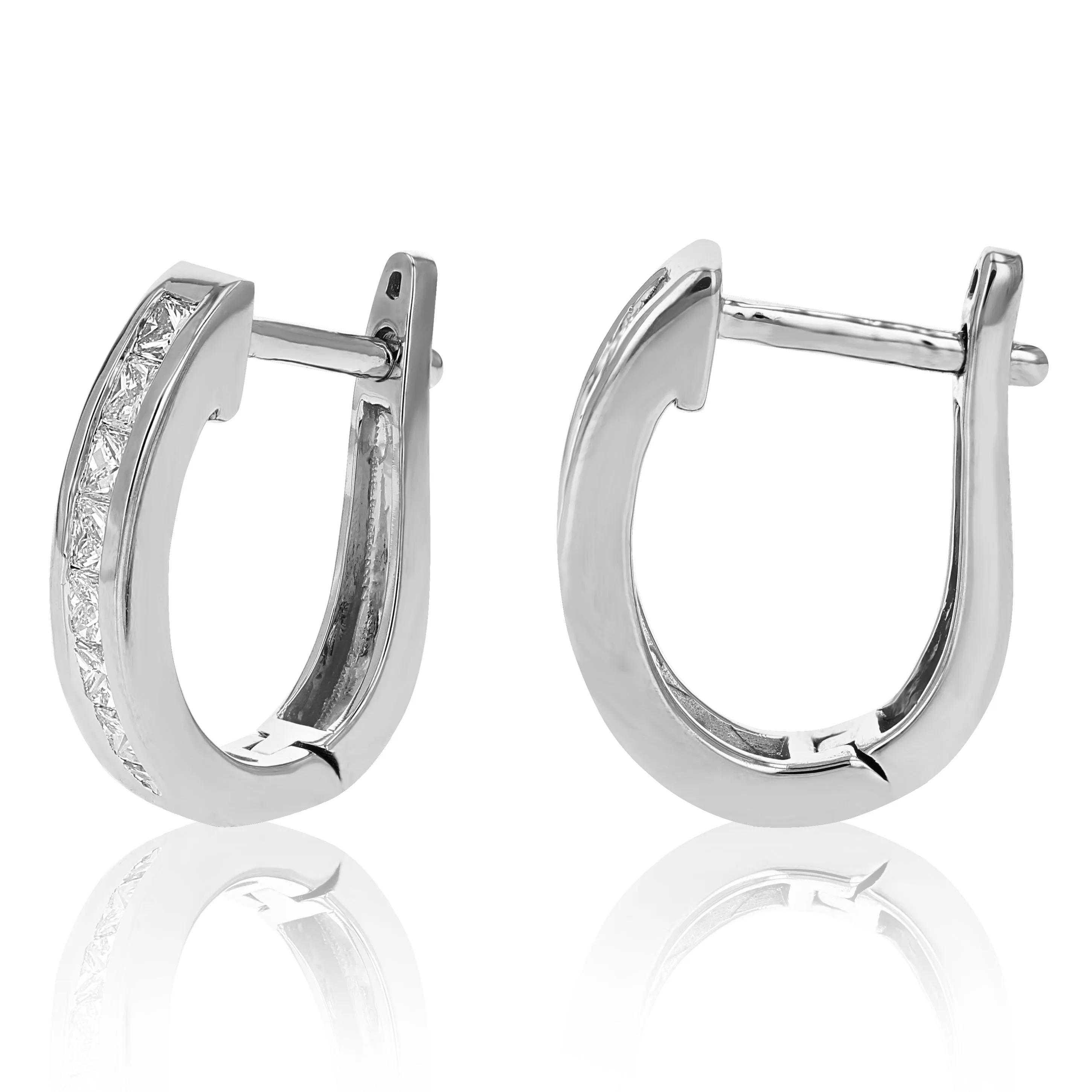 1 cttw Princess Cut Diamond Hoop Earrings 14K White Gold Channel Set 1/2 Inch