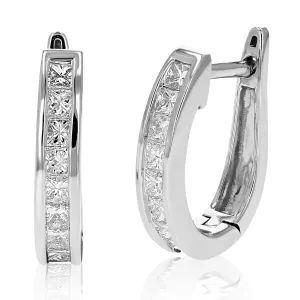 1 cttw Princess Cut Diamond Hoop Earrings 14K White Gold Channel Set 1/2 Inch