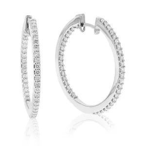 1 cttw Round Cut Lab Grown Diamond .925 Sterling Silver Hoop EarringsProng Set 1 1/4 Inch