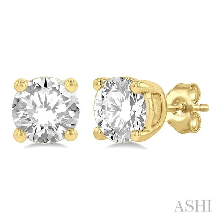 1 Ctw Round Cut Diamond Stud Earring in 14K Yellow Gold