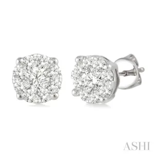 1 Ctw Round Cut Lovebright Diamond Earrings in 14K White Gold