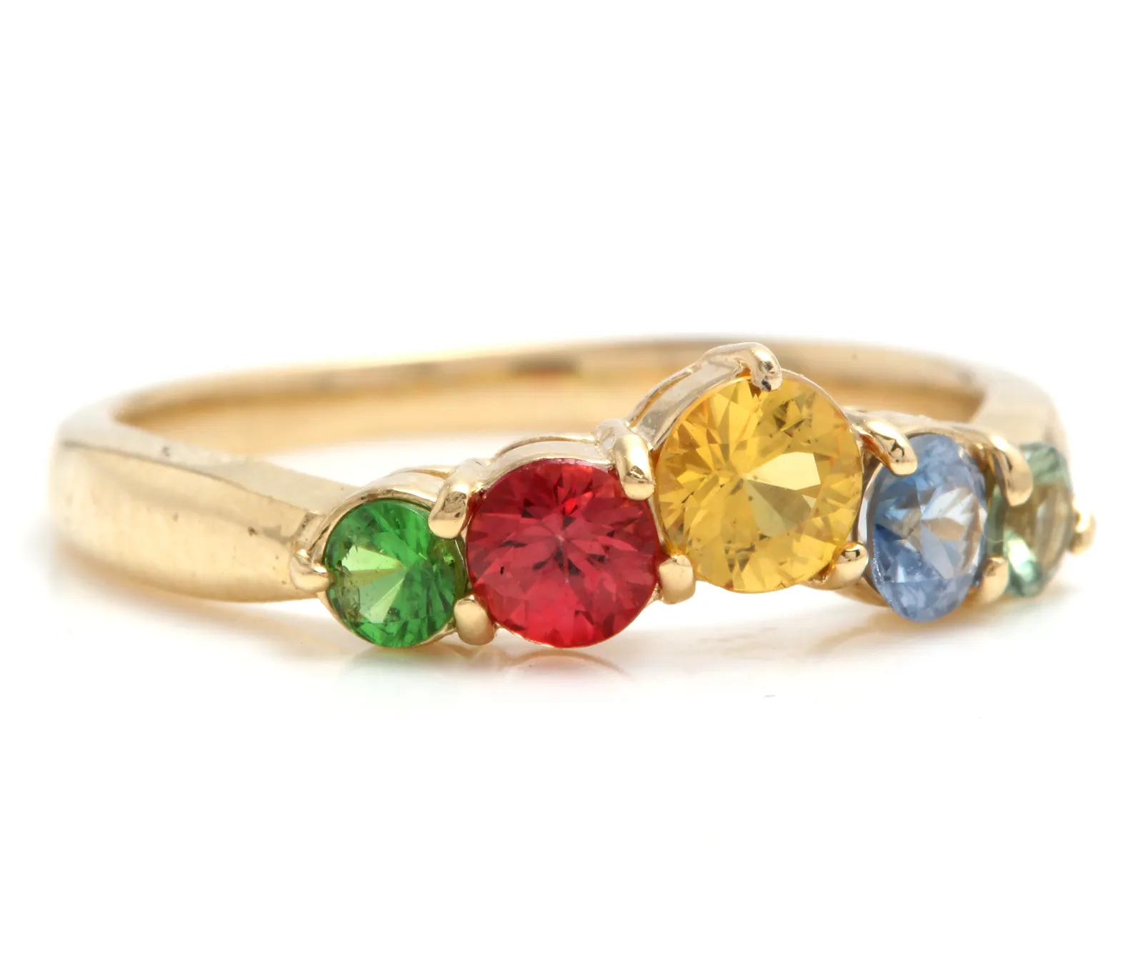 1.00 Carats Exquisite Natural Multi-Color Sapphire 14K Solid Yellow Gold Ring