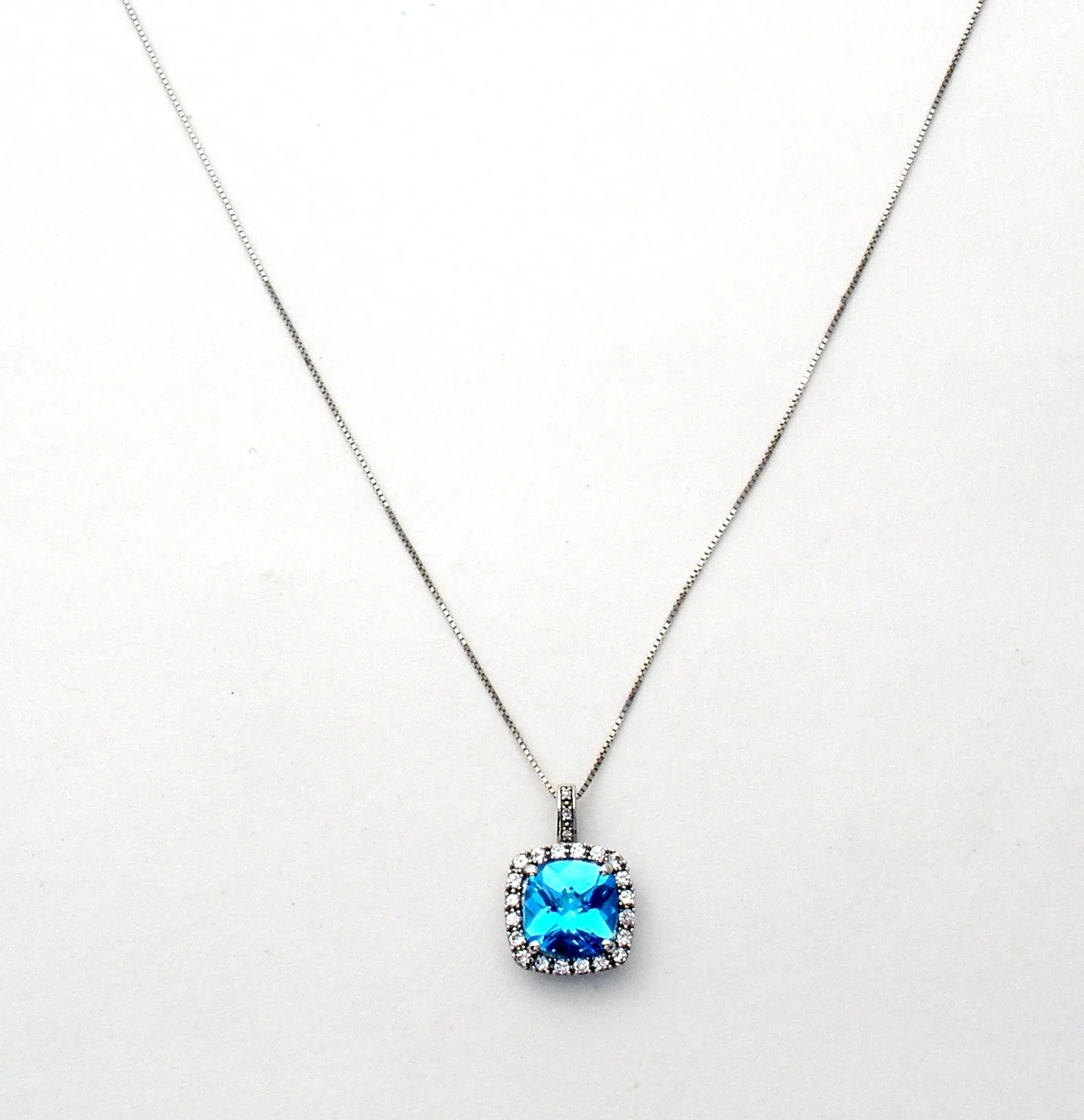 10K Blue Topaz Pendant on 14K Gold Necklace