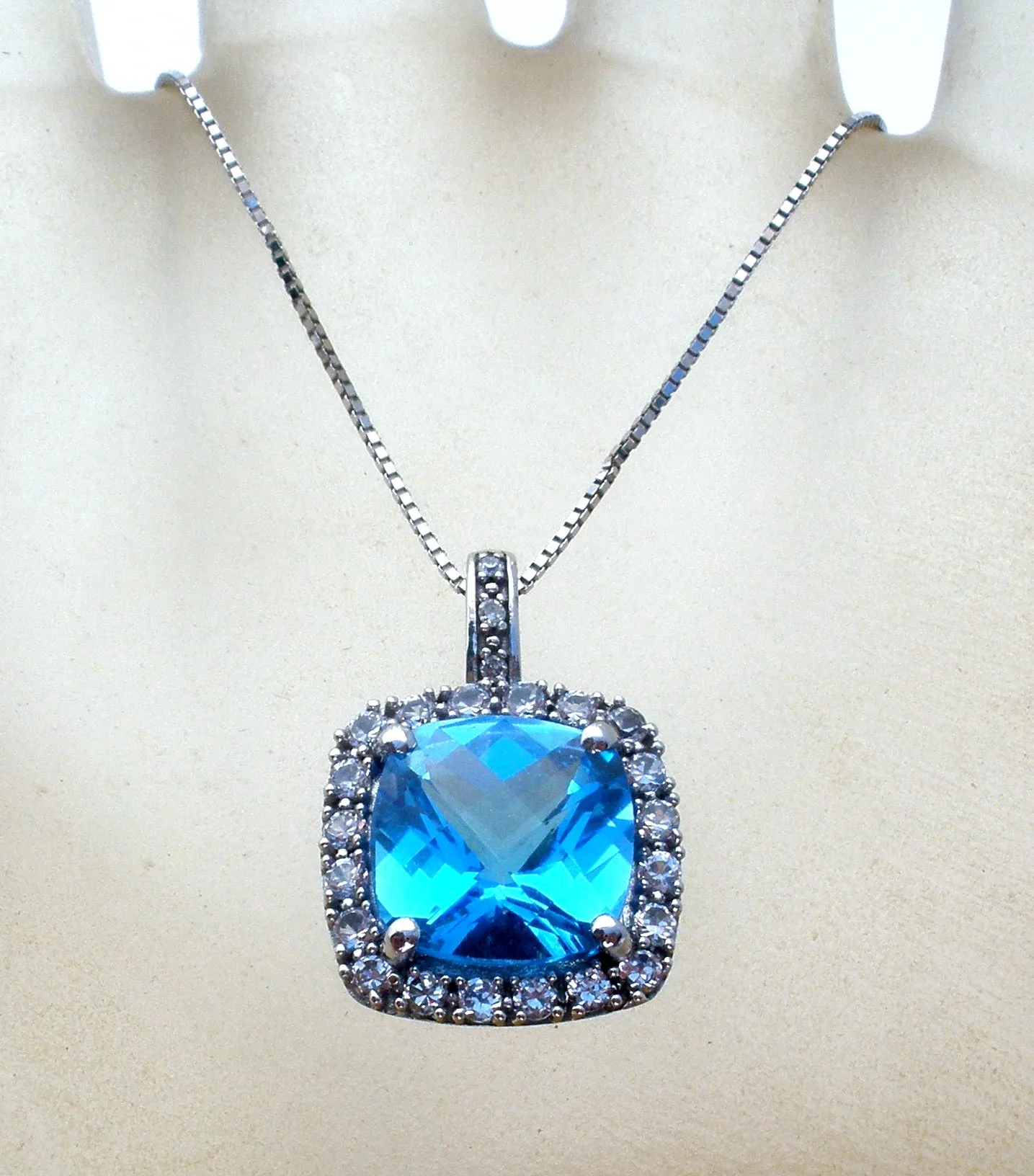 10K Blue Topaz Pendant on 14K Gold Necklace