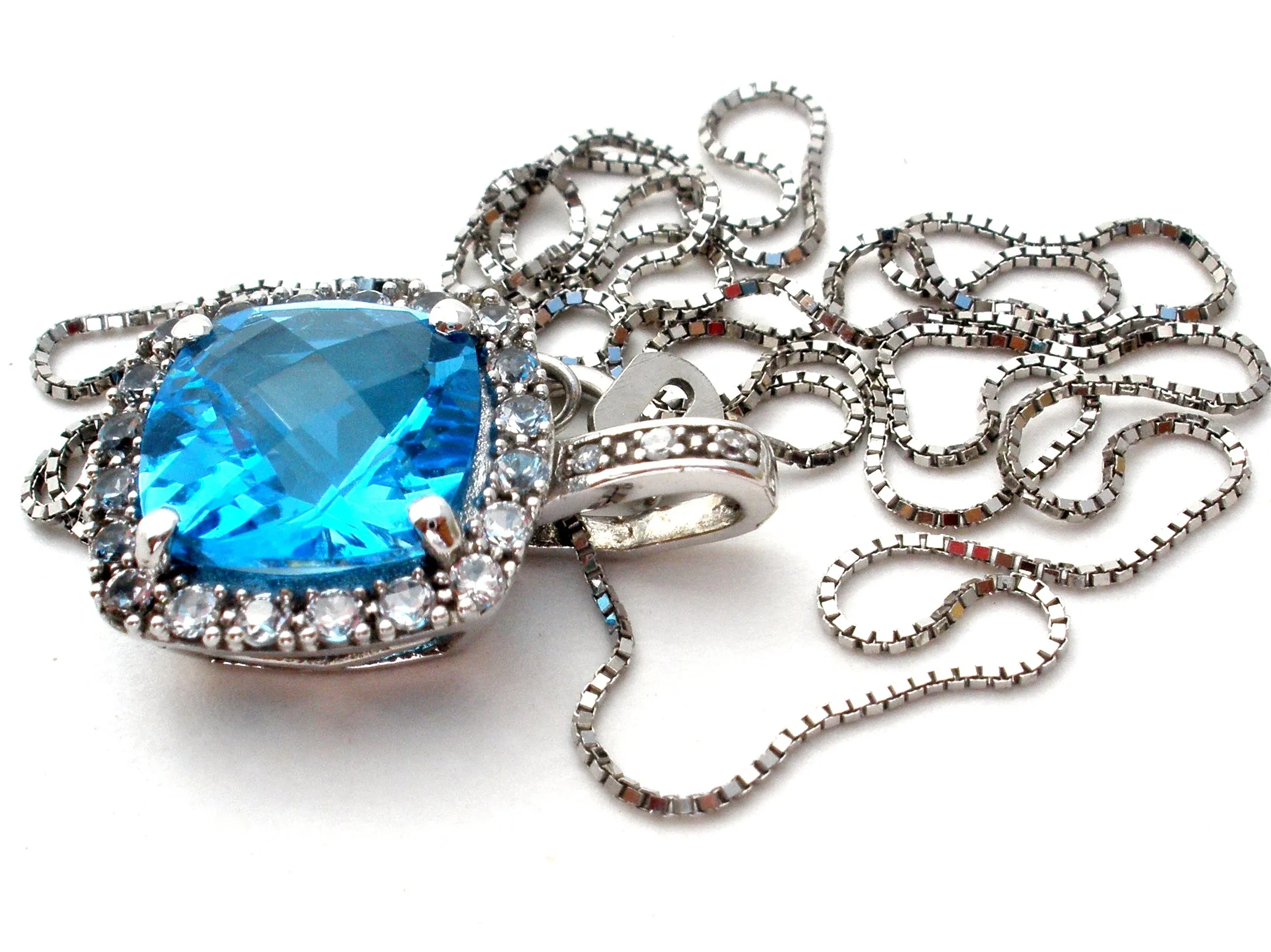 10K Blue Topaz Pendant on 14K Gold Necklace