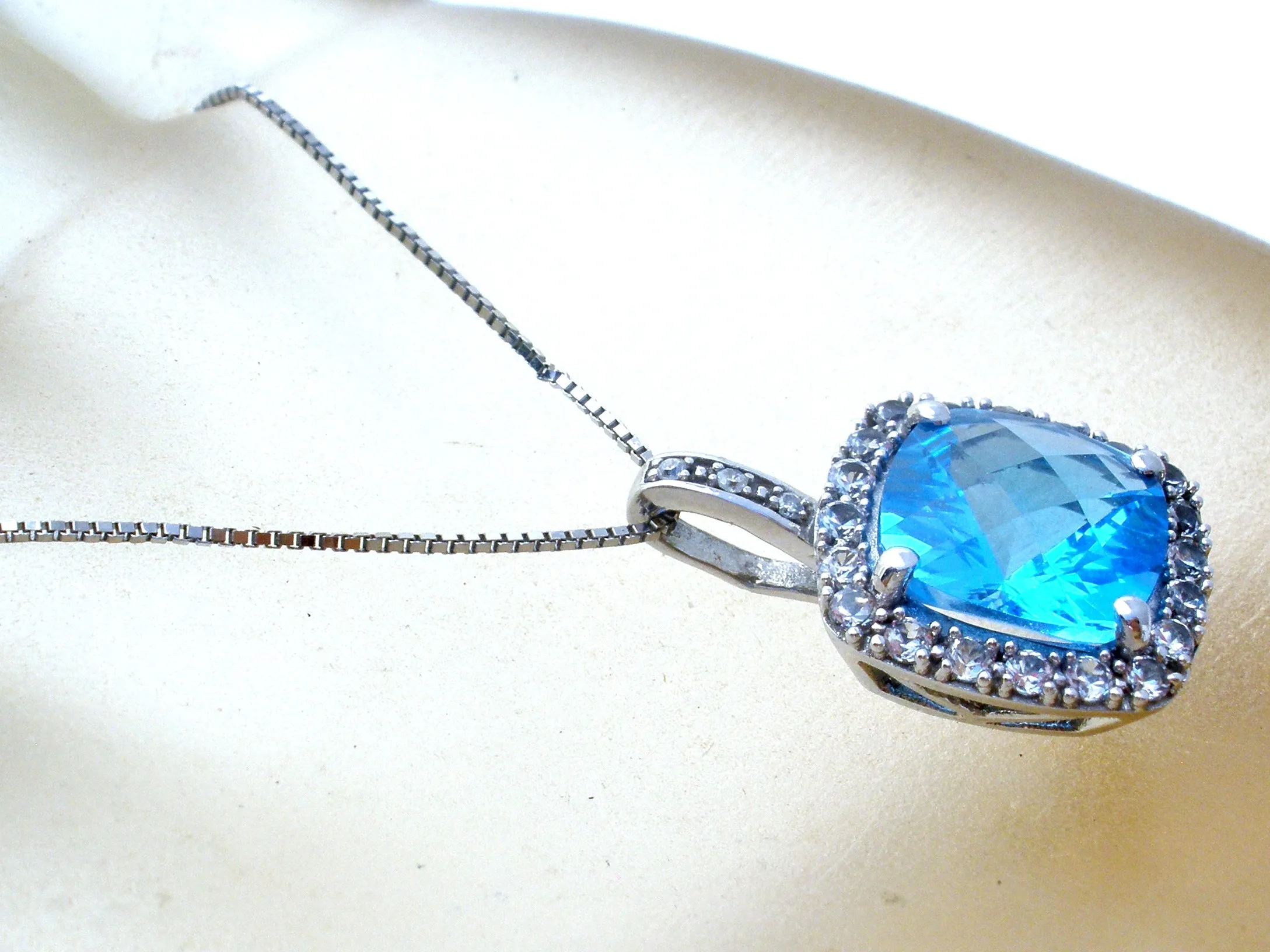 10K Blue Topaz Pendant on 14K Gold Necklace