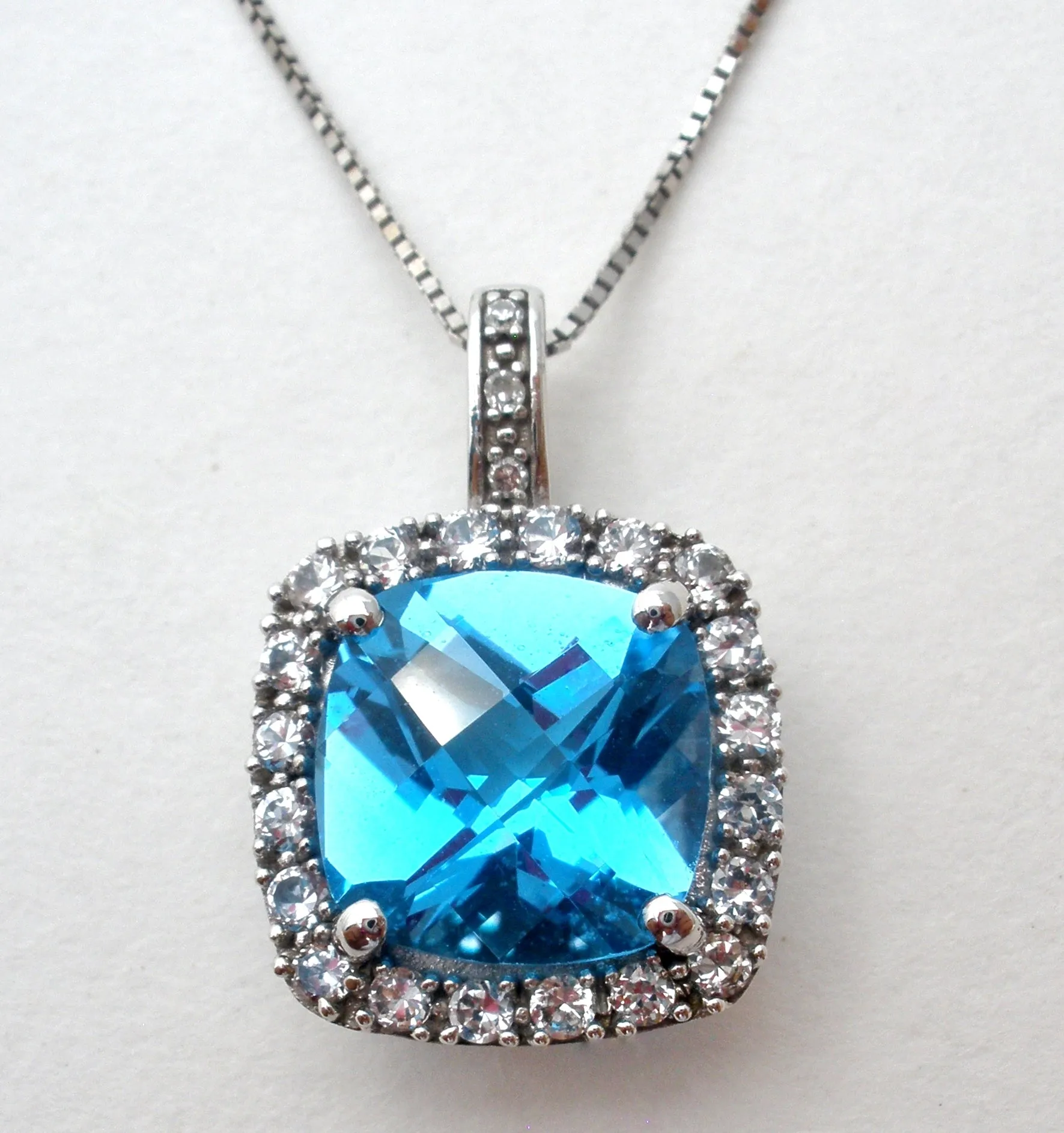 10K Blue Topaz Pendant on 14K Gold Necklace