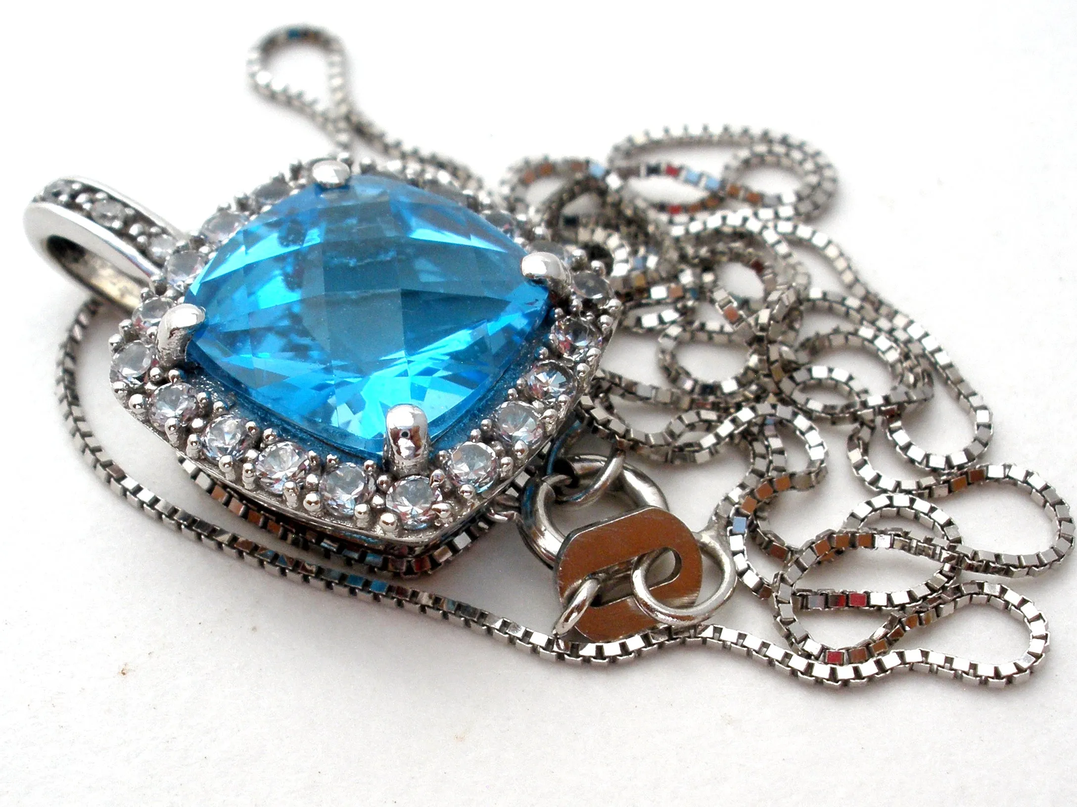 10K Blue Topaz Pendant on 14K Gold Necklace