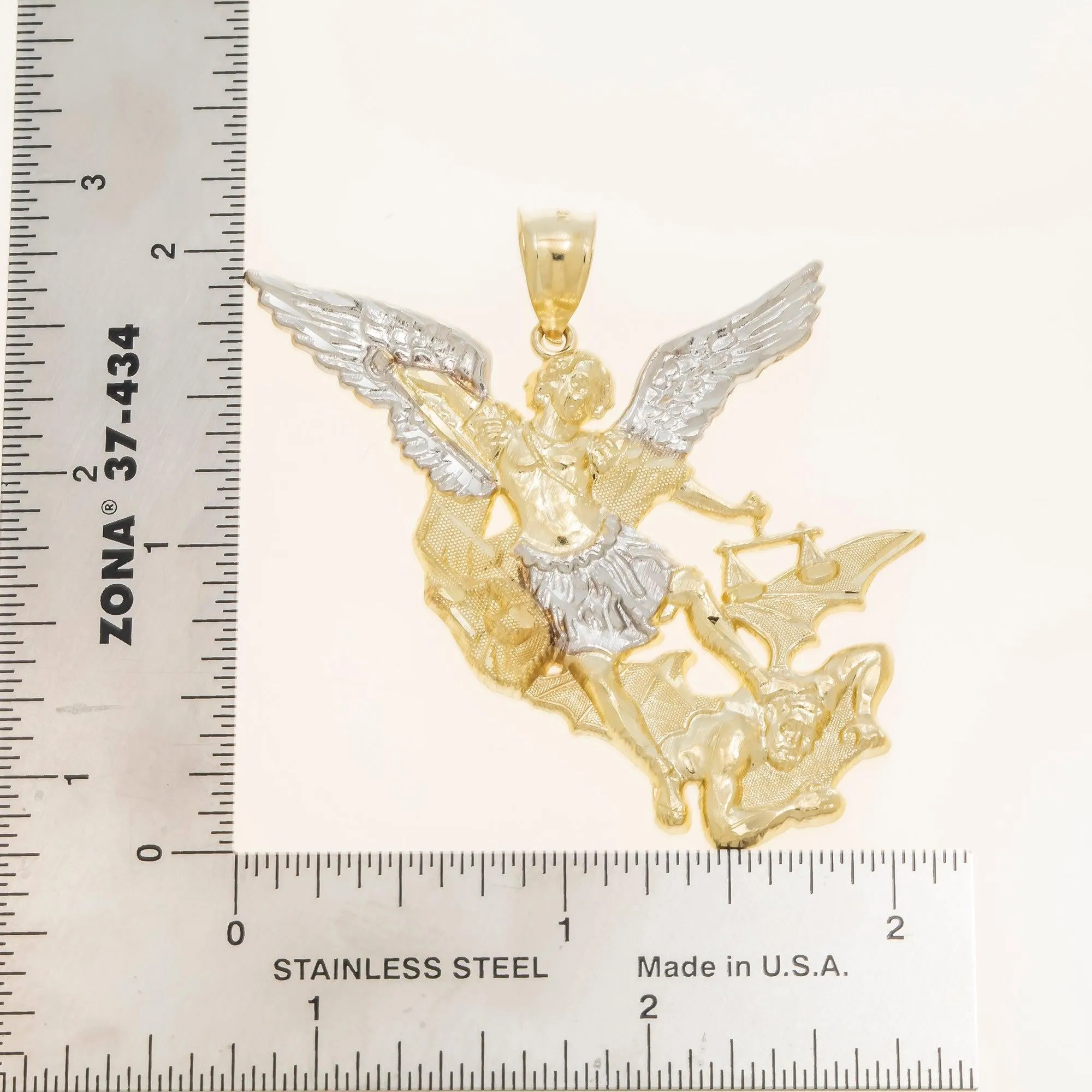 10K GOLD TWO TONE ST. MICHAEL PENDANT 7.2G