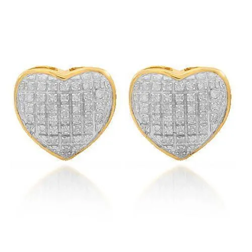 10K Solid Yellow Gold Womens Diamond Heart Stud Earrings 0.25 Ctw