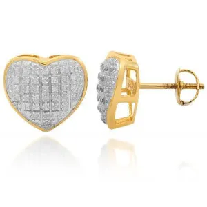 10K Solid Yellow Gold Womens Diamond Heart Stud Earrings 0.25 Ctw