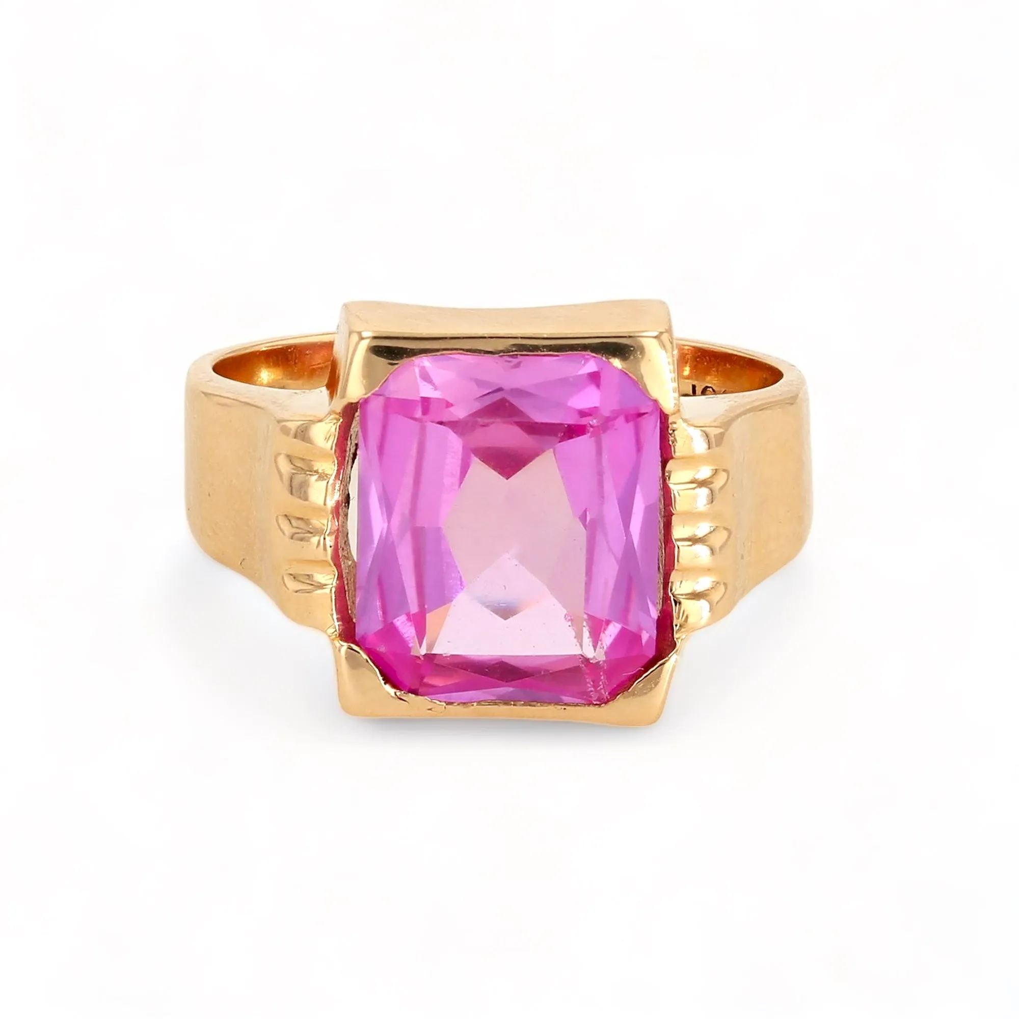 10K yellow gold pink sapphire emerald cut ring-11280