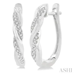 1/10 ctw Entwined Front Round Cut Diamond Fashion Hoop Earring in 10K White Gold