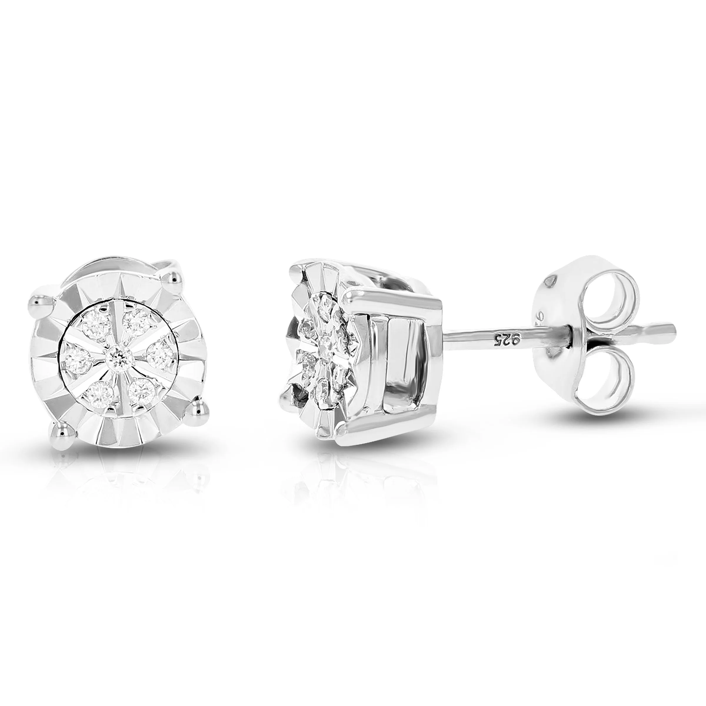 1/12 cttw 14 Stones Round Lab Grown Diamond Studs Earrings .925 Sterling Silver Prong Set