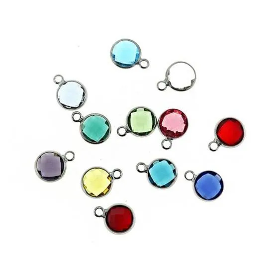 12 Birthstone Drops Silver Tone Charms - Full Year - DBD639