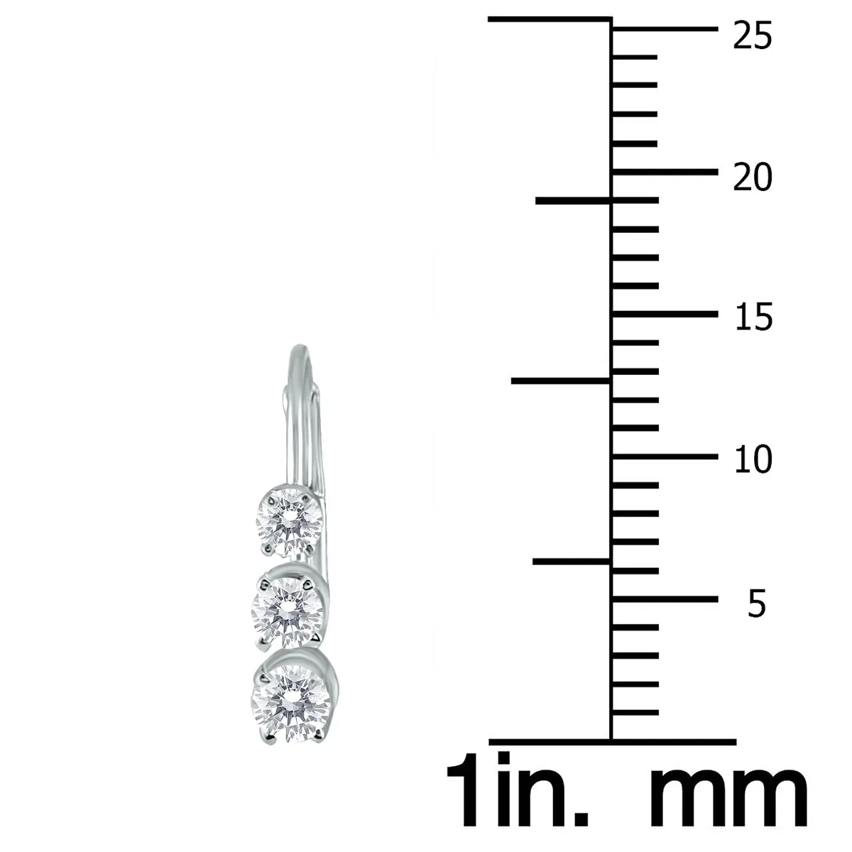 1/2 Carat Tw Three Stone Drop Earrings In 10K White Gold