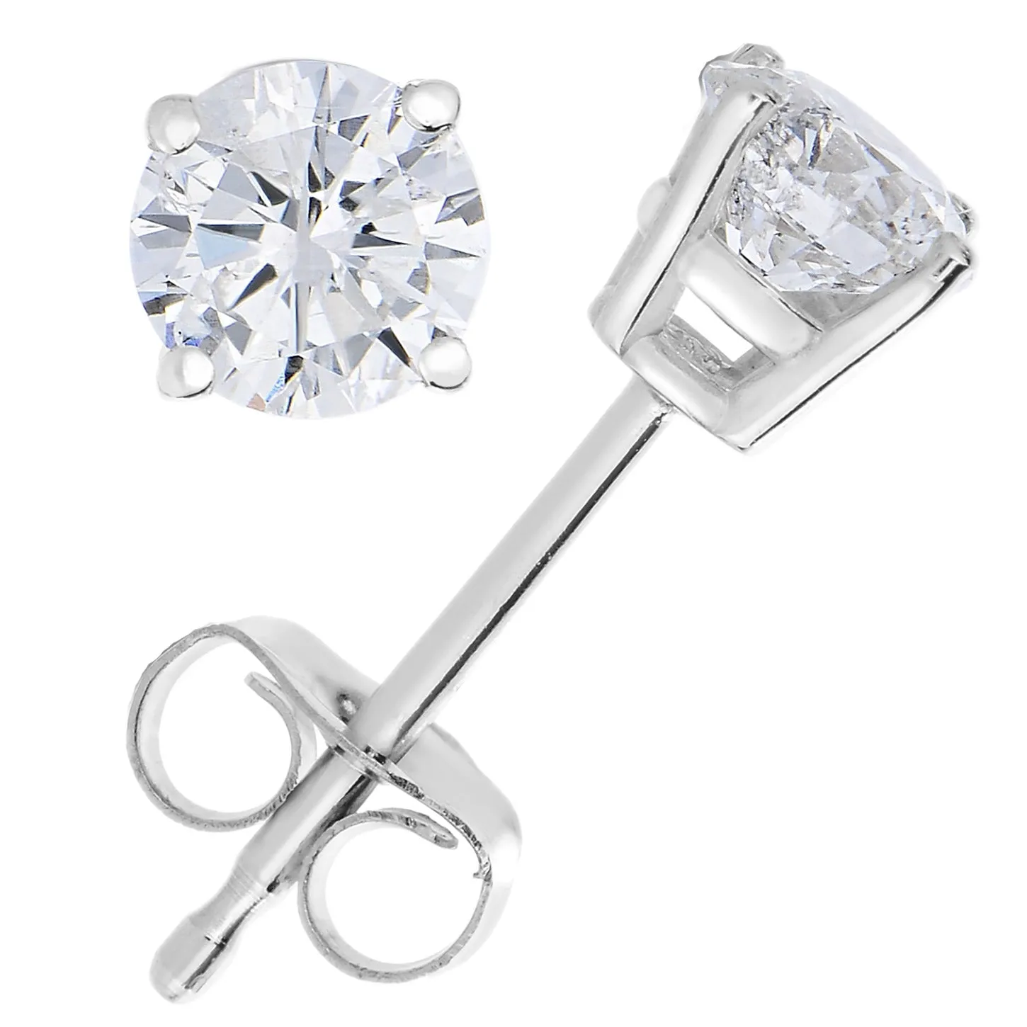 1/2 cttw Diamond Stud Earrings 14K White Gold Round Prong Set Basket Screw Backs