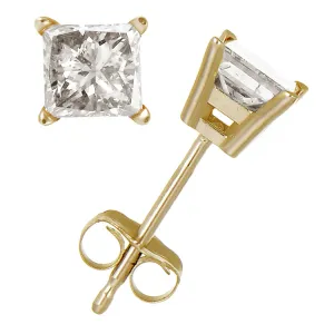 1/2 cttw Princess Cut Diamond Stud Earrings 14K Yellow Gold 4 Prong with Push Backs