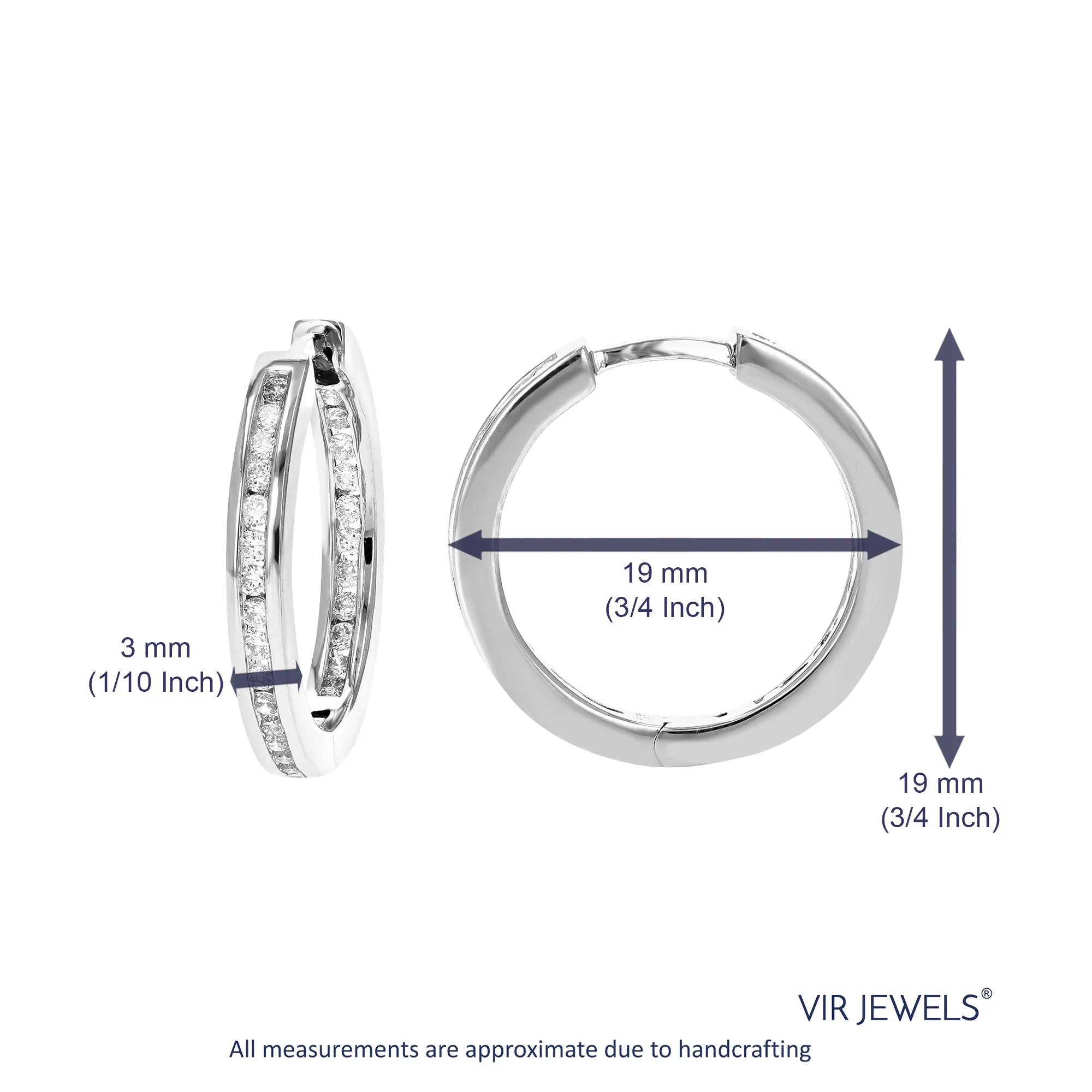 1/2 cttw Round Lab Grown Diamond Hoop Earrings Beautiful Channel Setting on .925 Sterling Silver 3/4 Inch