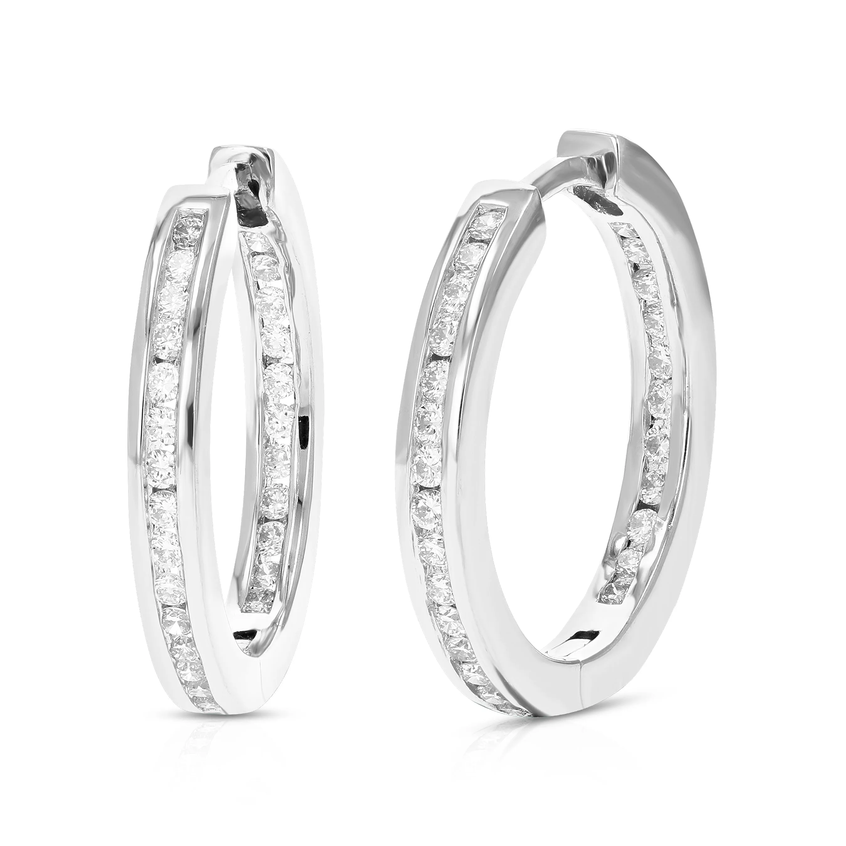 1/2 cttw Round Lab Grown Diamond Hoop Earrings Beautiful Channel Setting on .925 Sterling Silver 3/4 Inch