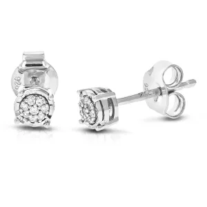 1/20 cttw 16 Stones Round Lab Grown Diamond Studs Earrings .925 Sterling Silver Prong Set Round Shape