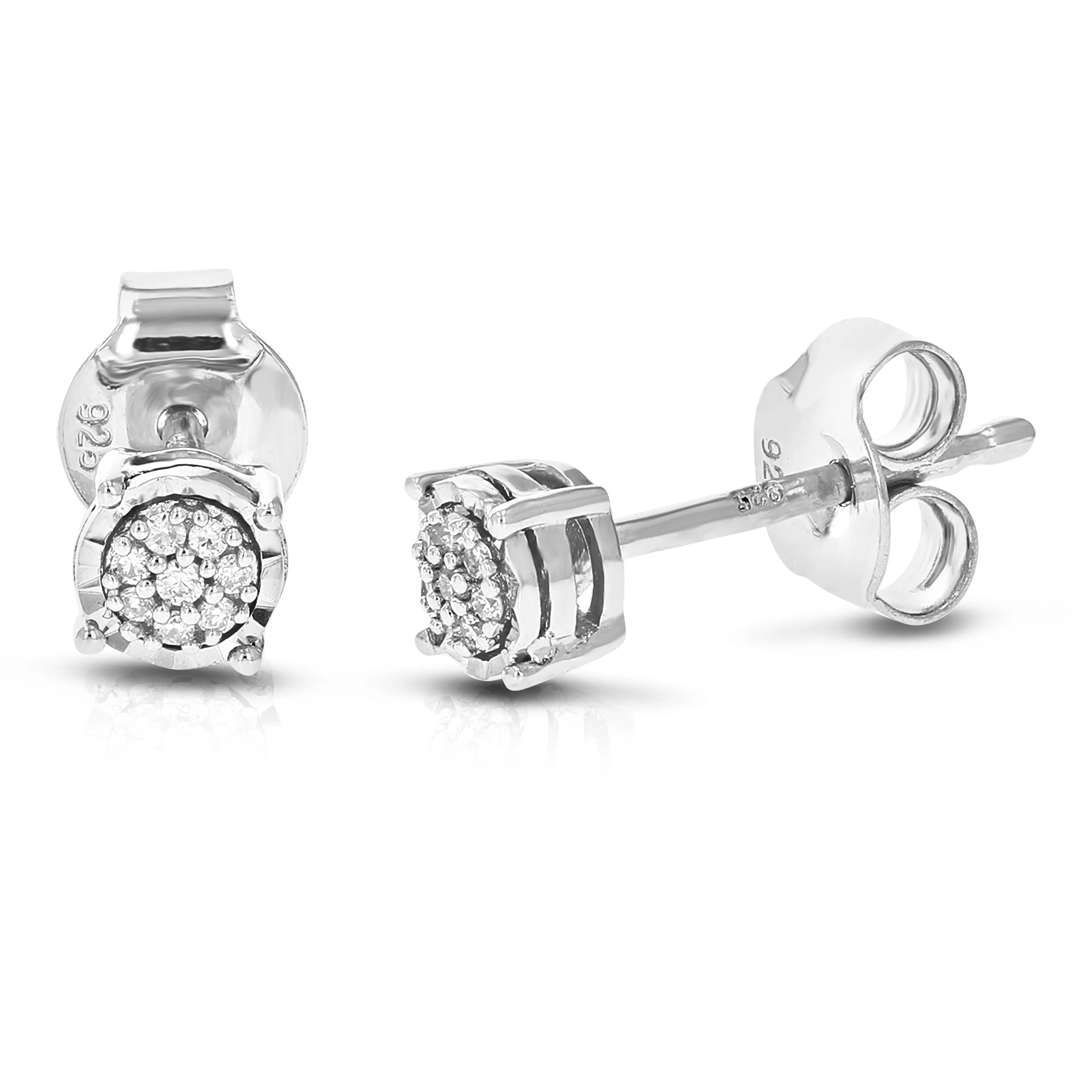 1/20 cttw 16 Stones Round Lab Grown Diamond Studs Earrings .925 Sterling Silver Prong Set Round Shape