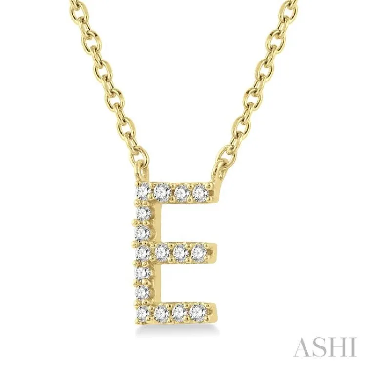 1/20 Ctw Initial 'E' Round Cut Diamond Pendant With Chain in 14K Yellow Gold