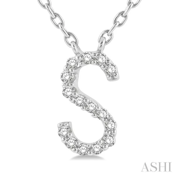 1/20 Ctw Initial 'S' Round Cut Diamond Pendant With Chain in 14K White Gold