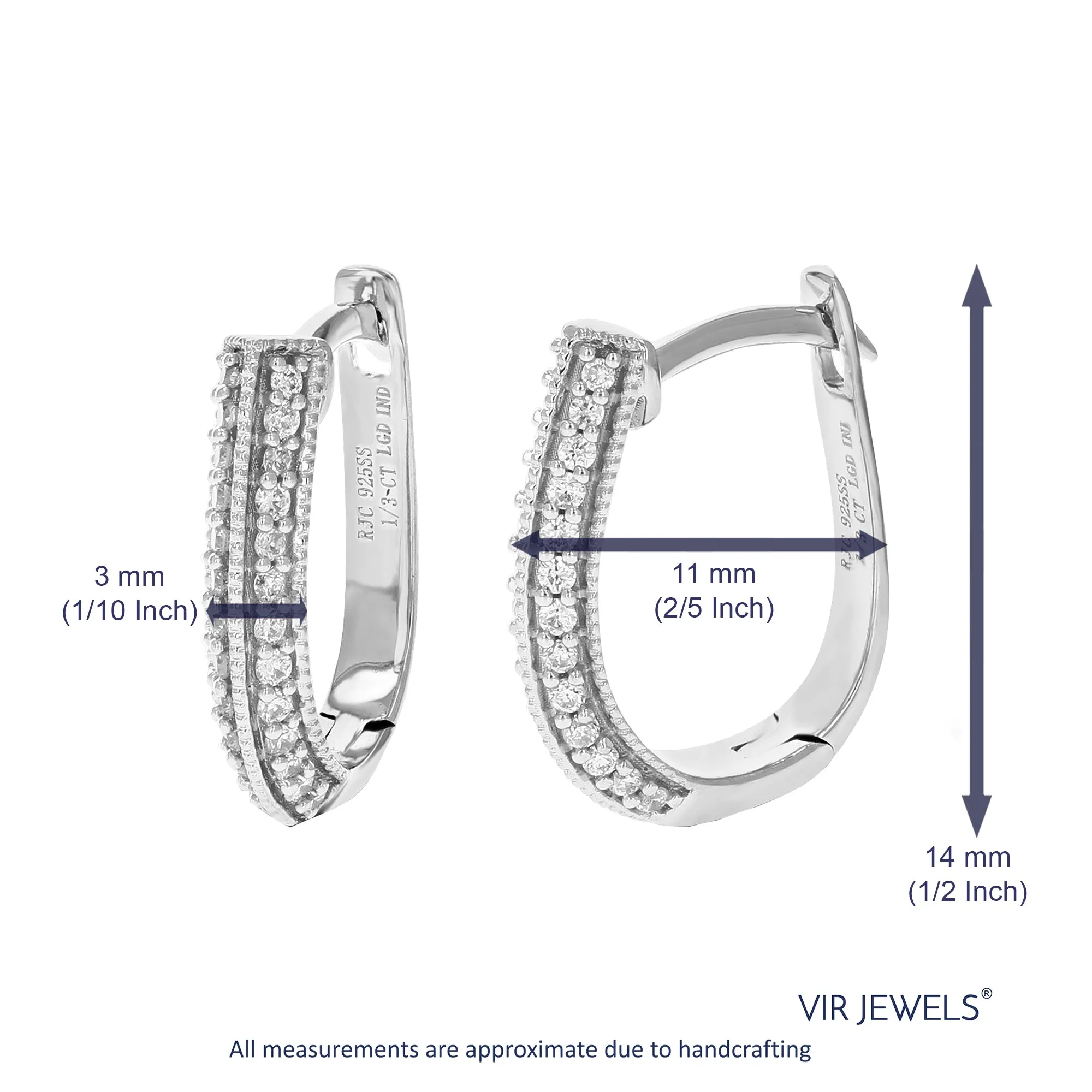 1/3 cttw 52 Stones Round Lab Grown Diamond Hoop Earrings .925 Sterling Silver Prong Set 2/5 Inch