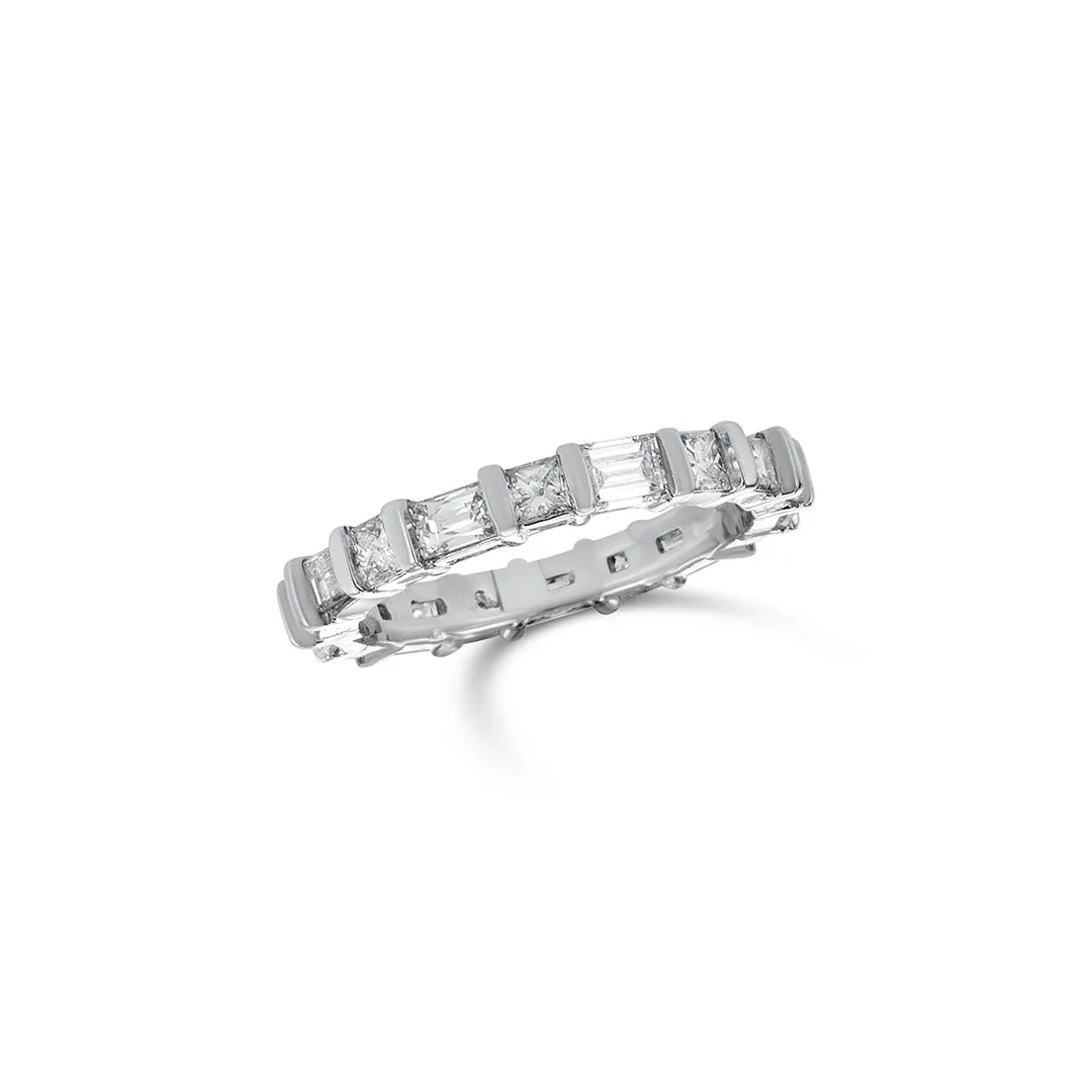 1.30 Cttw Baguette and 1.01 Cttw Princess Cut Diamond Alternating Platinum Eternity Band