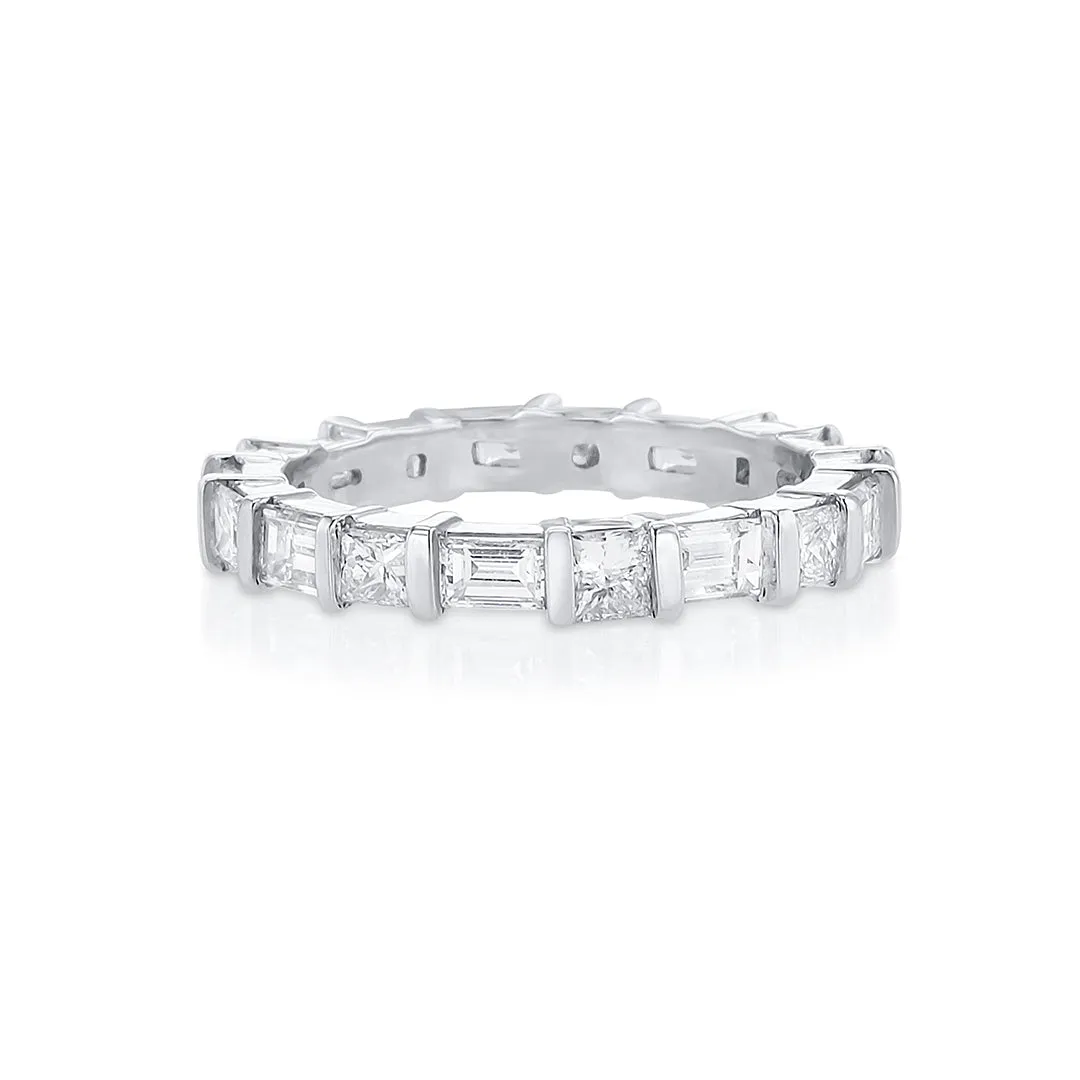 1.30 Cttw Baguette and 1.01 Cttw Princess Cut Diamond Alternating Platinum Eternity Band