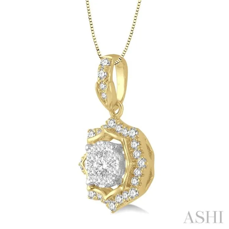 1/4 ctw Star Lattice Lovebright Round Cut Diamond Pendant With Chain in 14K Yellow and White Gold