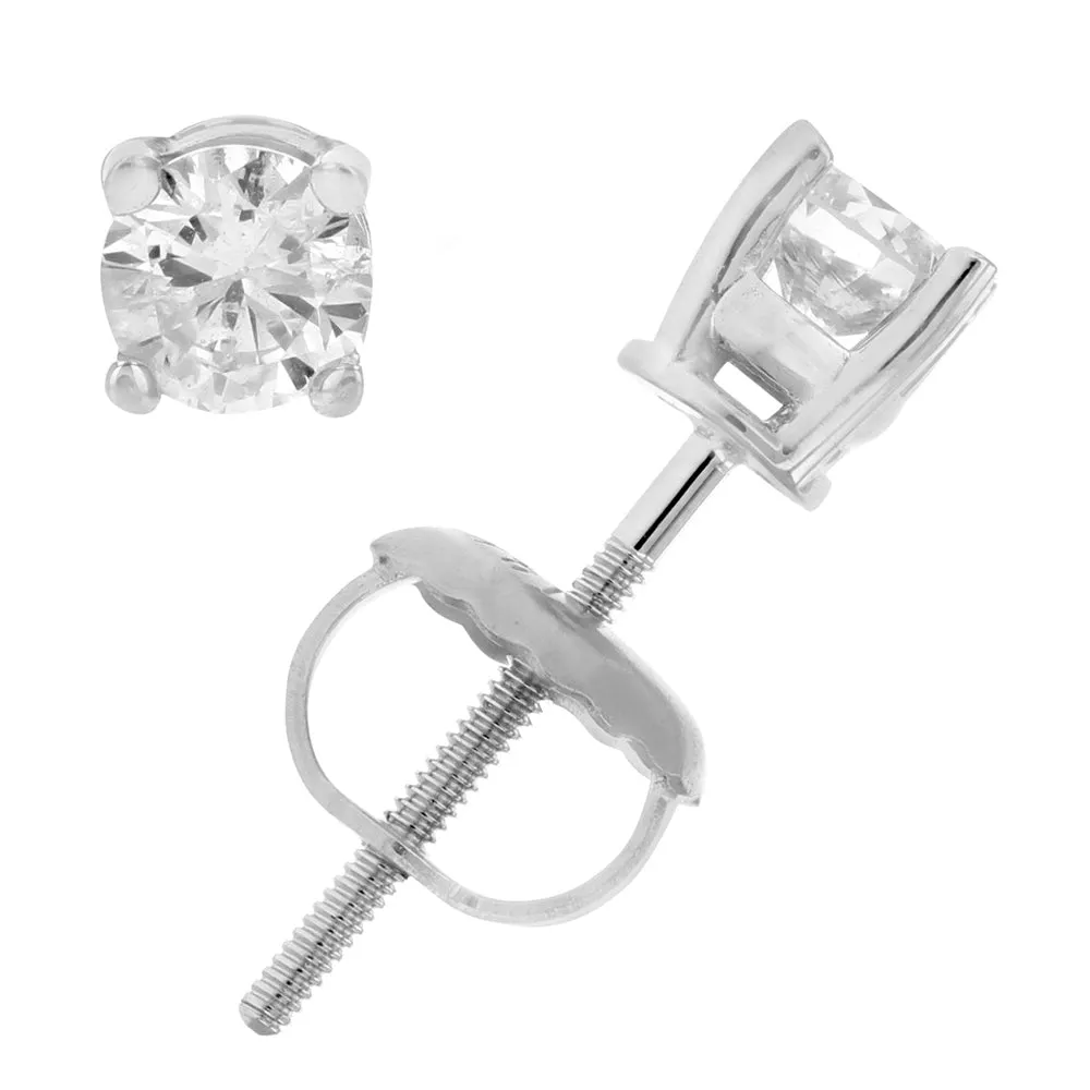 1/4 to 2 cttw Diamond Stud Earrings 14K White Gold Round Screw Backs