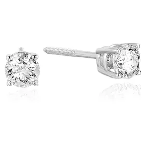 1/4 to 2 cttw Diamond Stud Earrings 14K White Gold Round Screw Backs