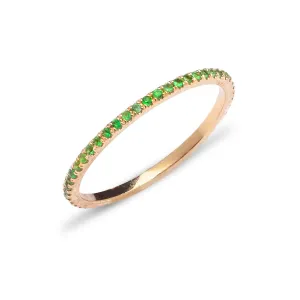 14K Gold and Emerald Color Tsavorite Eternity Stacking Rings