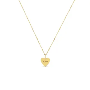 14k Gold Candy Heart Pendant Bar and Cable Chain Necklace